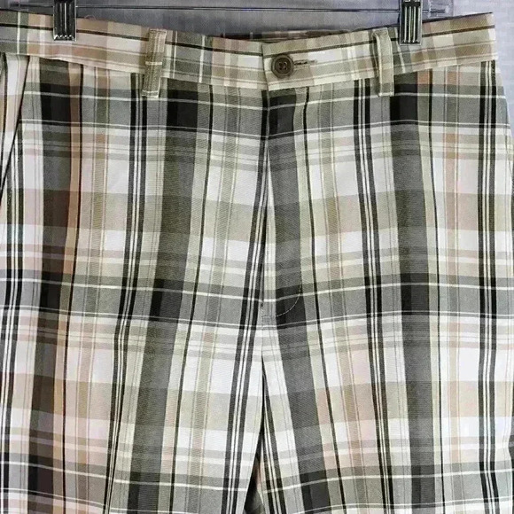 Men's Haggar Cool 18 Pro Size 32 brown/tan/hidden expandable waist plaid golf - Picture 2 of 9